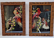 Vintage Mexican Feather Bird Art Framed Pair 10