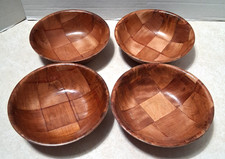 Wood Bowls - Vintage - MCM - Woven, Parquet,  Basket Weave - SET of 4 - NIce picture