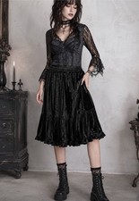 Agapo Size M Black Crinkle Velvet Skirt Midi Boho Goth Tiered Vintage WhimsiGoth picture