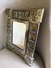 Mexican punched tin wall mirror hand-painted Talavera tiles  floral patterns picture