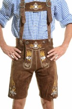 NEW Bavarian Oktoberfest Lederhosen Shorts Antique Brown Tracht #OKTOBERFEST picture