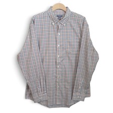Van Heusen Mens Dress Shirt Large 16-16.5 Brown Flex Plaid Button Down Stretch picture