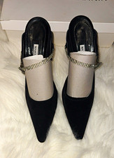 Manolo Blahnik Black Fabric Pointed Toe Pumps Buckle Strap Rhinestone EU 40 picture