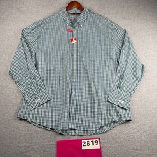 IZOD Lightweight Poplin Shirt Green Blue Plaid Button Up Long Sleeve 2XL NEW picture