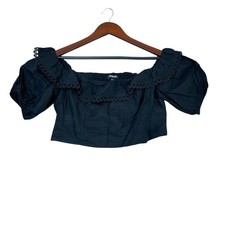 NWT Express Women's L Black Off-The-Shoulder Puff Sleeve Crop Top  C0782 picture