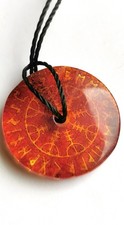 Baltic Amber Doughnut Mystical Viking Runes Ancient Pagan Talisman picture