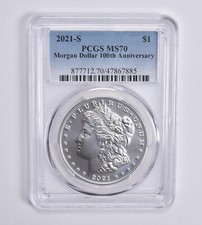 2021-S Morgan Silver Dollar MS70 PCGS 100th Anniversary Blue Lbl picture