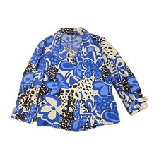 VTG Carlisle Blazer Jacket Blazer Womens Sz 12 Blue White Floral Art Silk Boho picture