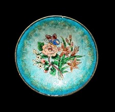 Vintage Longwy French Majolica Glazed Round Shallow Pin Dish 6” Signed picture