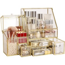 Large Glass Makeup Organizer Set - 16in Beauty Storage & Display picture