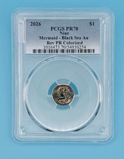 GOLD • 1 g • 2026 Niue Mermaid-Black Sea • Colorized • Rev PR • PCGS PR70 • Au picture