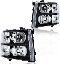 Headlights Fit 07-13 Chevy Silverado 1500 Pair Clear Lens Black Housing Clear picture