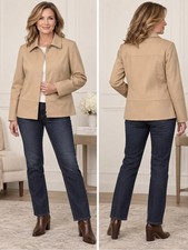 Carlisle Jacket Womens Size 8 Camel Tan Snap Front Collared Lined Quiet Luxury picture