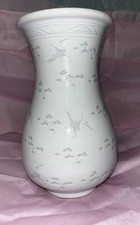 Vintage Chinese White Porcelain Crane Vase Ming Cheng Studio Mark Bas-Relief 8” picture