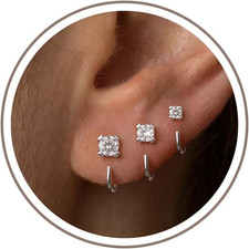 3 Pairs Sterling Silver Half Hoop Earrings for Women picture