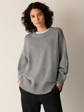 Eileen Fisher Cotton & Recycled Cashmere Crew Neck Long Top, MOON NEW WT picture