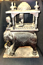 ANTIQUE TRADITIONAL PESHWA INDIAN WOODEN ELEPHANT RIDER WITH KING AMBARI HOUDH picture