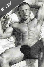 Nude young man lying down, black-and-white sketch Gay homoerotic art print 1025 picture