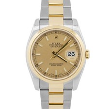 2005 PAPERS Rolex DateJust 36mm CHAMPAGNE 18K Gold Steel OYSTER 116203 BOX picture
