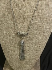 VINTAGE SILVER TONE 22” TASSEL  CHAIN NECKLACE picture