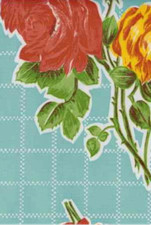 Oilcloth Fabric Floral Rosegall Blue Pattern Sold in Yard or Bolt picture