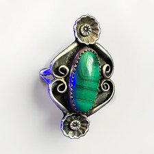 Vintage Sterling Silver 925 Green Oval Malachite Ring picture
