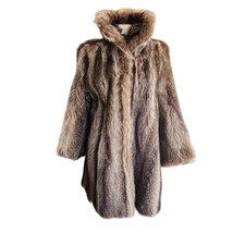 Vintage 1970s Fur Coat Brown Silver Raccoon Revillon S/M picture