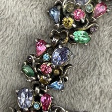 Vintage Hollycraft Bracelet Multi Color Pastel Rhinestone Floral 1950 7in picture