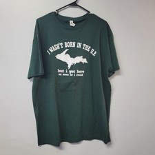 Smart Blanks Michigan Upper Peninsula UP Graphic T Shirt Green Mens XL picture
