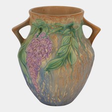Roseville Wisteria Blue 1933 Vintage Arts And Crafts Ceramic Handled Vase picture