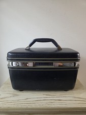 Vintage Samsonite Profile Train Makeup Case Navy Blue No Key Carry On Hard Case picture