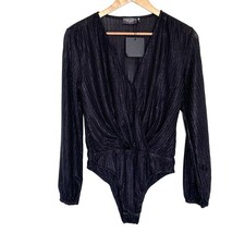 NWT Dress Forum Bodysuit Women’s Small Black Sheer Long Sleeve One Piece  picture