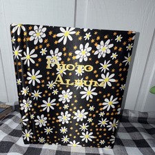 Vintage 1970’s Self-Adhesive Spiral Bound Photo Album, Black Floral Daisy Cover picture