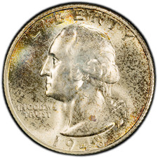 1948-S PCGS MS64 Washington Quarter | Pretty Rainbow Rim Toning | Album-Style picture