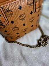 MCM Visetos Monogram Mini Satchel Zip Bag w/ Chain Strap Gold Hardware picture