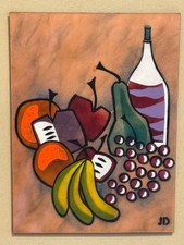 Vintage Judith Daner Signed (JD) Enamel on Copper Still Life MCM Framed Plaque picture