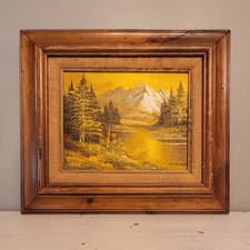 Original W Ward Oil Painting Of Mountain Forest River Landscape In Wood Frame picture