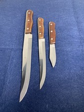 Vtg Maxam 3 Pc Knife Set Precision Hollow Ground Stainless Wood Handle Japan 70s picture