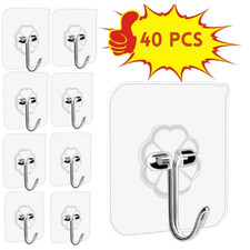 20-40pcs Adhesive Sticky Hooks Heavy Duty Clear Wall Seamless  Hooks Hangers US picture