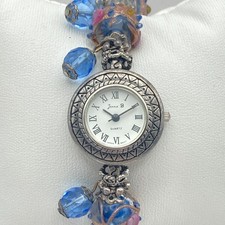 Jennie B Women's Watch 25mm Silver Tone Blue Artisan Beads New Battery 6.5