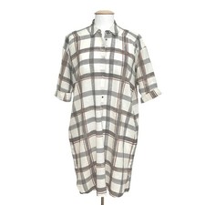 Pomandere Womens Dress M 42 Italian Linen Cotton Plaid Tunic Coastal Lagenlook picture