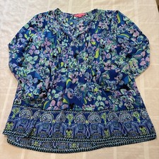 Lilly Pulitzer Marilina Top Tunic Floral Blue Grotto Twilight Tropics Sz M picture