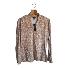 NWT Talbots Top Womens Large Beige Herringbone Stretch Knit Tee V Neck PXL picture
