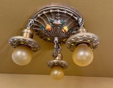 Vintage Lighting 1910s brass 3 bulb pan surface mount. Rewired. picture