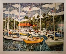 Guy Buffet Hand Signed Lahaina Harbor Poster Hawaii picture