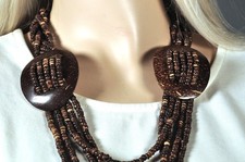 Vtg. Gerda Lynggaard Sexy BOHO Necklace Coconut Shell Heshi Tribal Chic picture