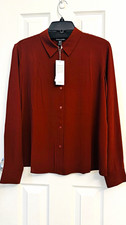 New Eileen Fisher long-sleeve button-front blouse Brown Xxs orig. price $278 picture
