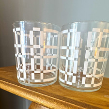 Georges Briard Set of 2 Clear/White Geometric Lowball Tumblers MCM picture