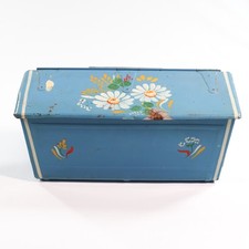 Vintage Ransburg Metal Mailbox Hand Painted Toleware Tin Blue Floral Flowers HTF picture