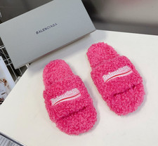 Black Furry Open Mule Double B Slides Sizes 6-12 (CHECK DESC) picture